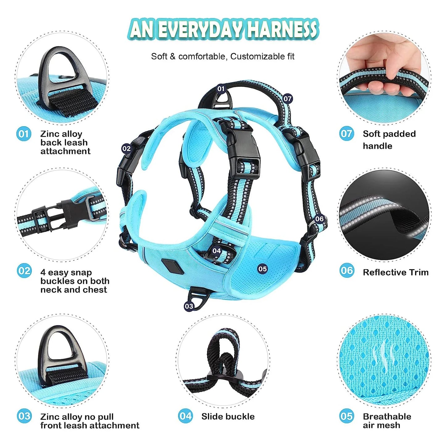 No Pull Dog Harness (Sky Blue)